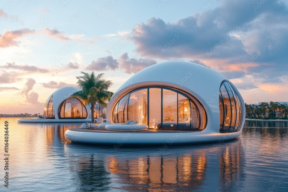 Poster a futuristic floating island with a high-tech eco-city powered by renewable energy and surrounded by
