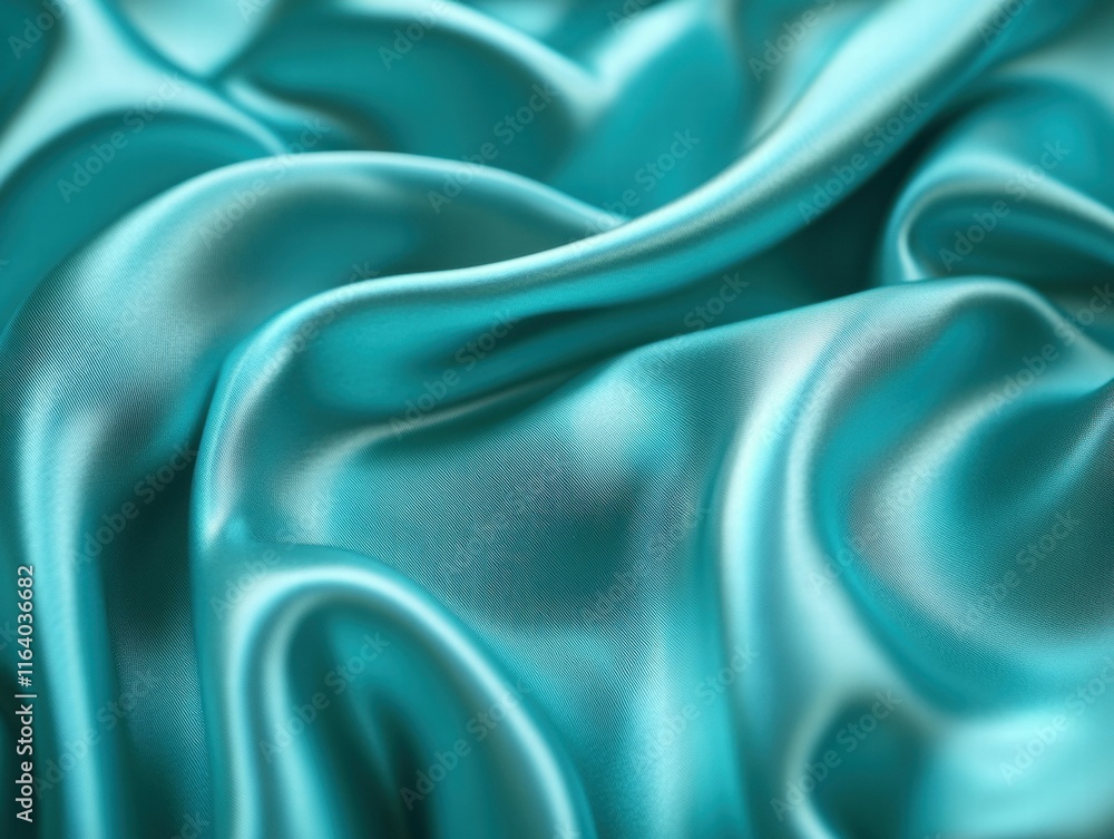 Poster a close-up of luxurious teal satin fabric, showcasing its smooth texture and elegant drape.