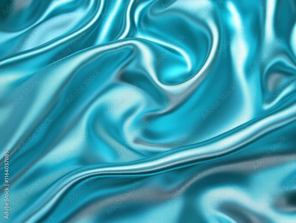 Poster a close-up of smooth, shimmering turquoise fabric, showcasing its elegant texture and flow.