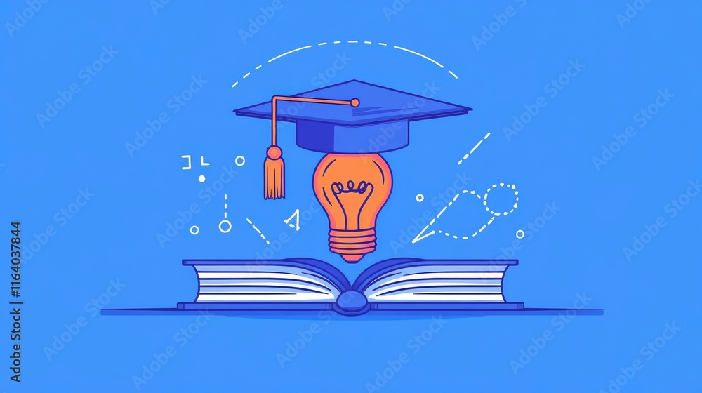 Poster graduation cap with a lightbulb on the book and icon learning in the classroom. education learning c