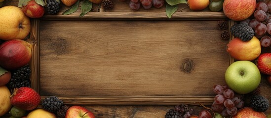 Wooden frame adorned with colorful fruits celebrating the warmth and abundance of Thanksgiving festivities