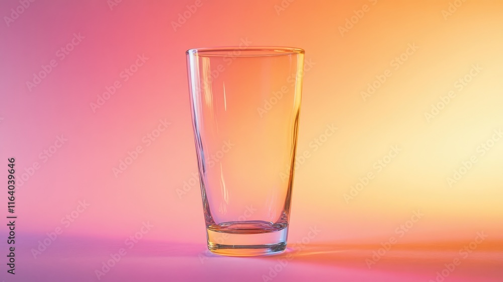 Poster empty beer glass with colorful gradient background reflecting light and setting an atmosphere of cel