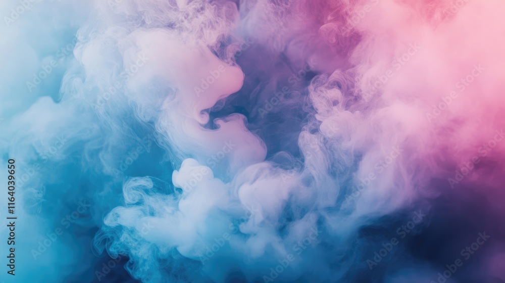 Poster colorful abstract smoke texture from humidifier vapor isolated on a white background creating a drea