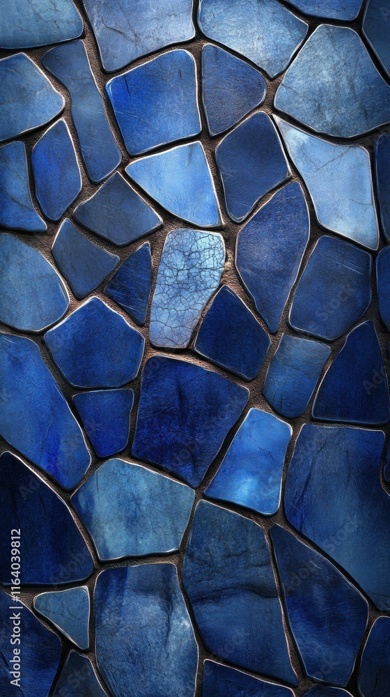 Poster a mosaic pattern featuring various shades of blue stones, creating an artistic texture.