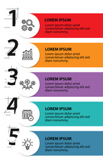5 steps infographic template with 5 options. Flowchart that can be used for business report, data visualization and presentation. Timeline infographic elements vector illustration.