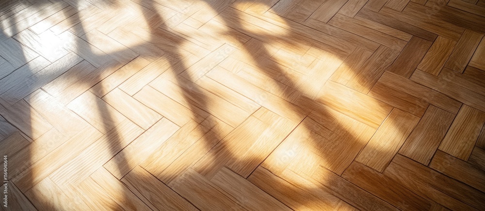 Poster elegant illuminated beige wooden parquet flooring with diagonal and vertical patterns creating a sop