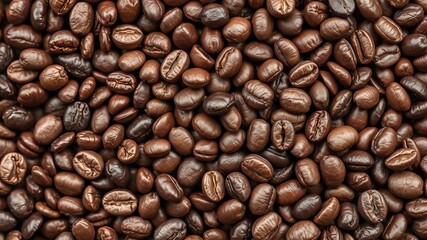 Obraz premium A close-up shot of a richly textured background featuring layers of aromatic coffee beans, creating a visually inviting depth for design projects, layered, vibrant
