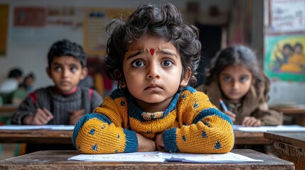 Fototapeta premium Children in a classroom, focused and attentive.