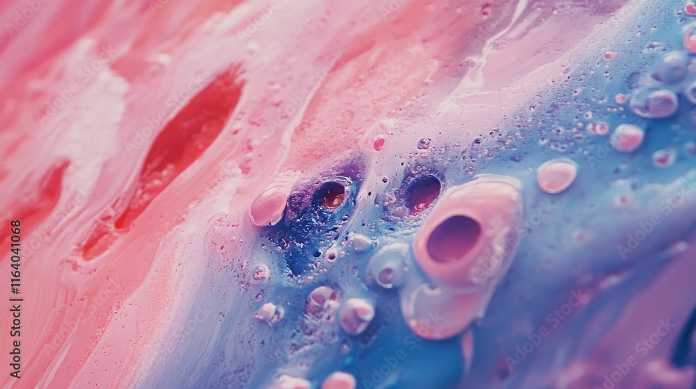 Poster colorful abstract paint texture with fluid patterns and glossy droplets for creative design and back