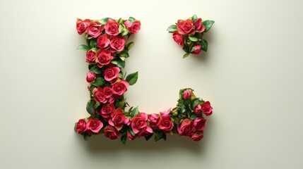 Letter L crafted from vibrant pink roses on a soft pastel background showcasing floral artistry and creativity in design.