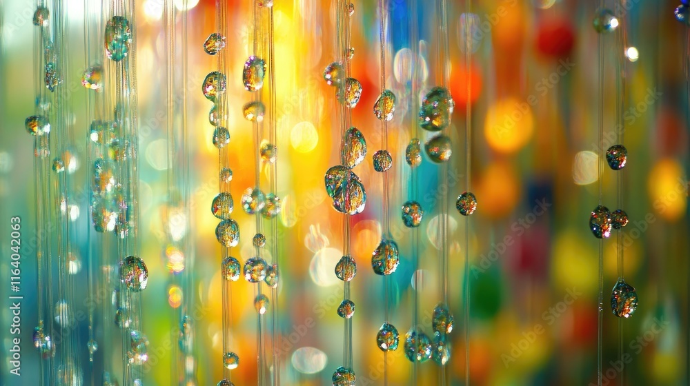 Poster colorful abstract background with water droplets and bokeh effects for creative design and art appli