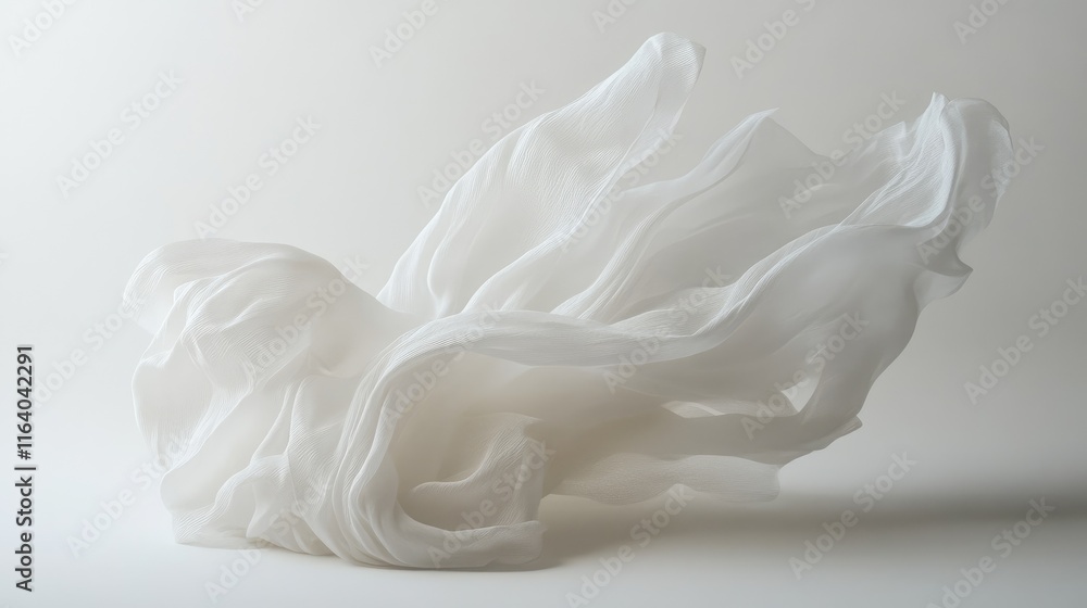 Poster delicate flow of translucent fabric creating a harmonious pattern against a minimalistic white backg