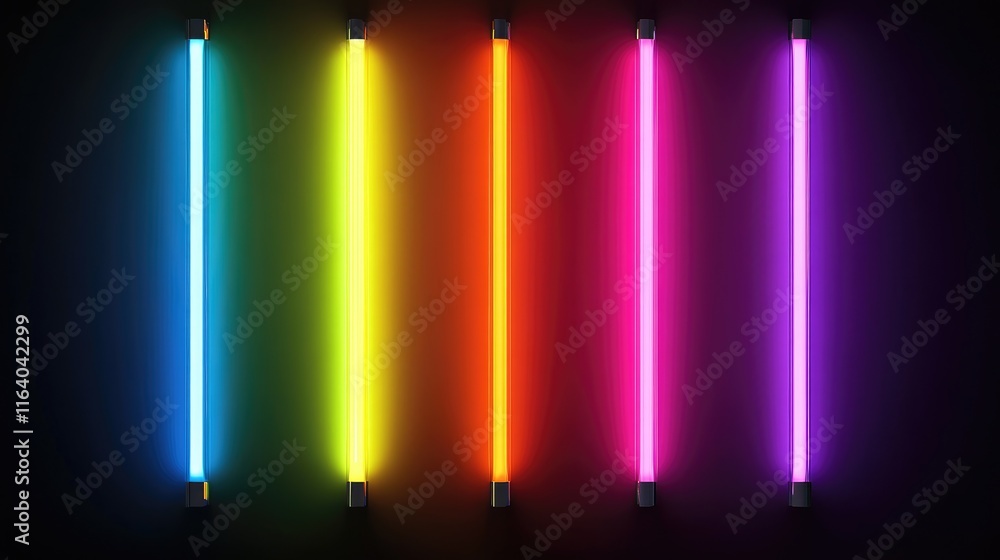 Poster vibrant neon light lines in vivid colors on dark background for modern abstract design and creative 