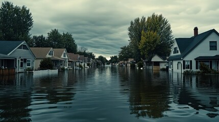 Obraz premium Flooded Streets in Suburban Neighborhood During Storm