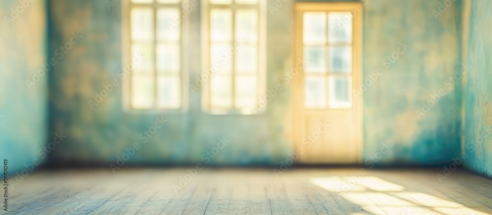 Poster blurred abstract image of an empty room with a window and door ideal for backgrounds or decorative p