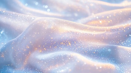 Luxury winter fabric texture with shimmering glitter and soft snowflakes creating an elegant holiday backdrop for fashion and beauty themes.