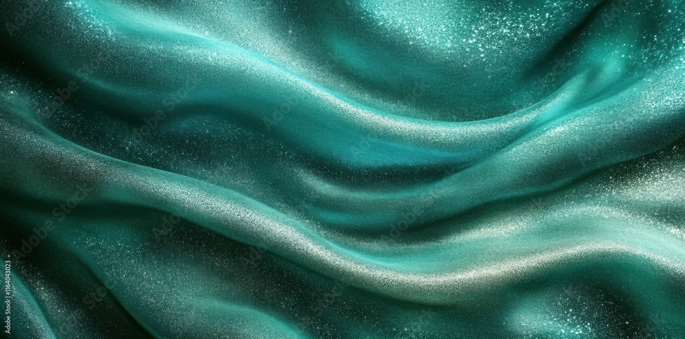 Poster a shimmering teal fabric with soft waves and sparkles creates an elegant, textured appearance.