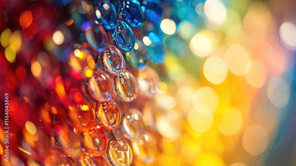 Poster vibrant abstract bokeh light pattern with colorful droplets and soft focus effects