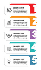 5 steps infographic template with 5 options. Flowchart that can be used for business report, data visualization and presentation. Timeline infographic elements vector illustration.