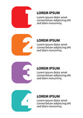 4 steps infographic template with 4 options. Flowchart that can be used for business report, data visualization and presentation. Timeline infographic elements vector illustration.