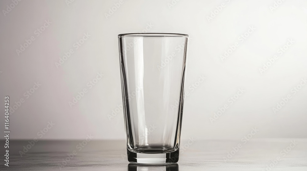 Poster empty beer glass on a reflective surface with a soft neutral background highlighting simplicity and 