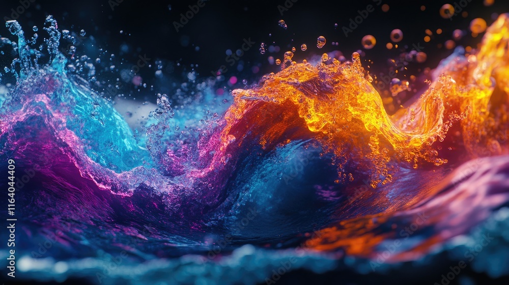 Poster colorful abstract wave design with neon plasma effect and water perception for vibrant background an