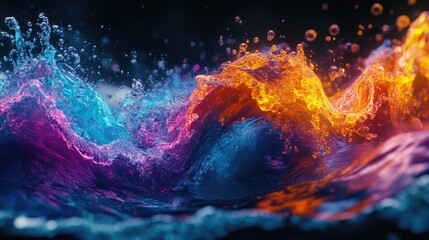 Colorful Abstract Wave Design with Neon Plasma Effect and Water Perception for Vibrant Background and Display Use
