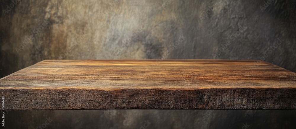 Poster rustic wooden table with soft focus background providing ample empty space for elegant product displ