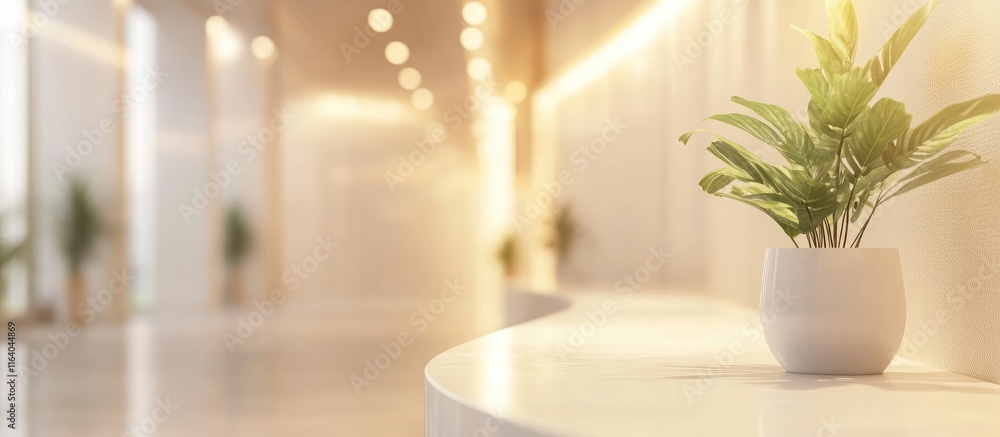 Poster soft and tranquil abstract blurred background of a modern interior space with greenery emphasizing r