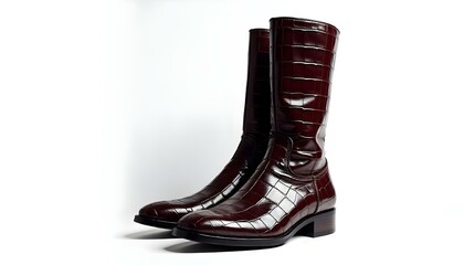 Sleek women's crocodile leather boots with glossy finish, perfect for premium ads.