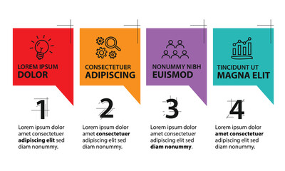 4 steps infographic template with 4 options. Flowchart that can be used for business report, data visualization and presentation. Timeline infographic elements vector illustration.