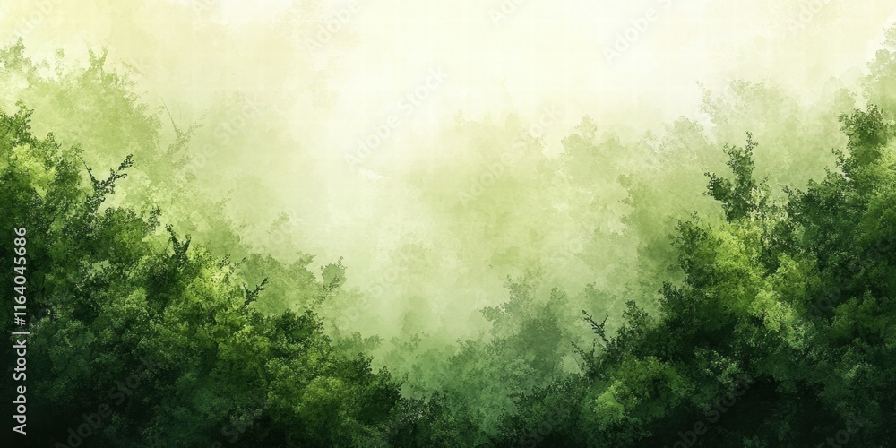 Poster a serene forest scene with soft light filtering through dense foliage.