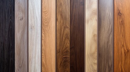 Wooden parquet laminate samples showcasing various natural brown tones and textures for interior design and flooring options