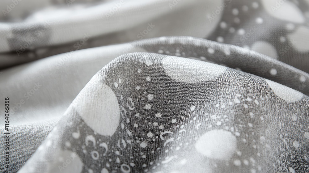 Poster light grey fabric close up with bubbles and snowflake patterns representing harmony wellness calmnes