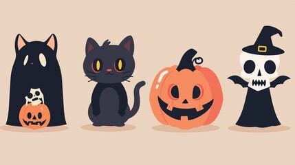 Fototapeta premium Cute Halloween Jack-o-Lantern Pumpkin Icons for Festive Designs