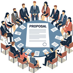 cartoon of business people having a proposal meeting