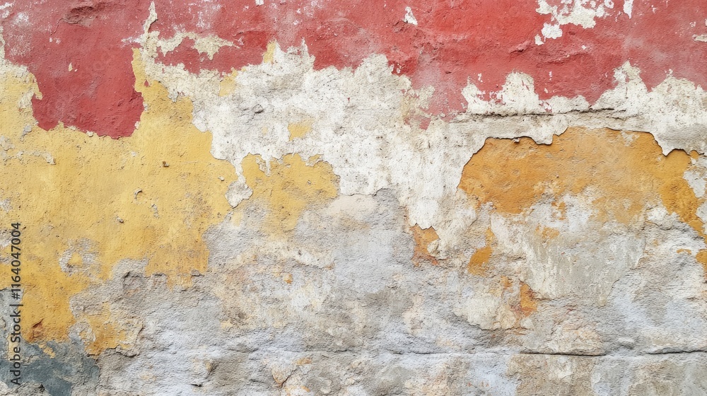 Poster vibrant abstract wall texture with multi-colored weathered layers and distressed paint effects
