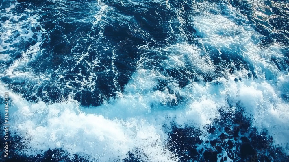 Poster aerial view of deep blue ocean waves creating a dynamic water texture background ideal for nautical 