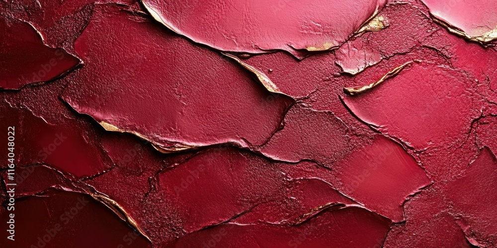 Poster textured red surface with cracks and gold accents, suitable for backgrounds or design elements.