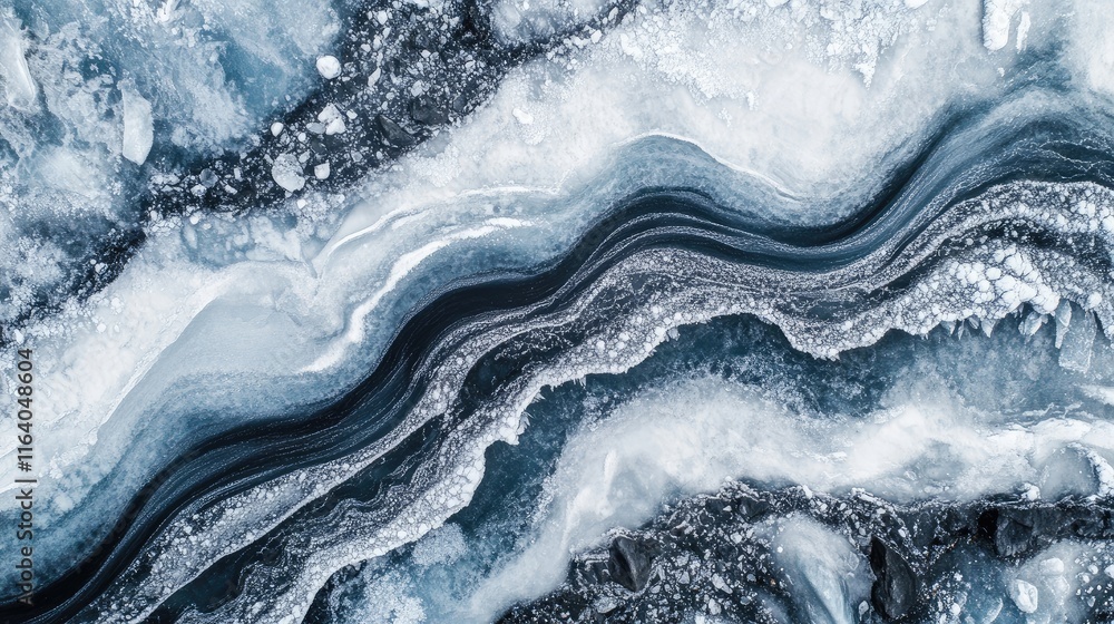 Poster aerial view of abstract glacial patterns with snow and ice creating a striking natural landscape bac