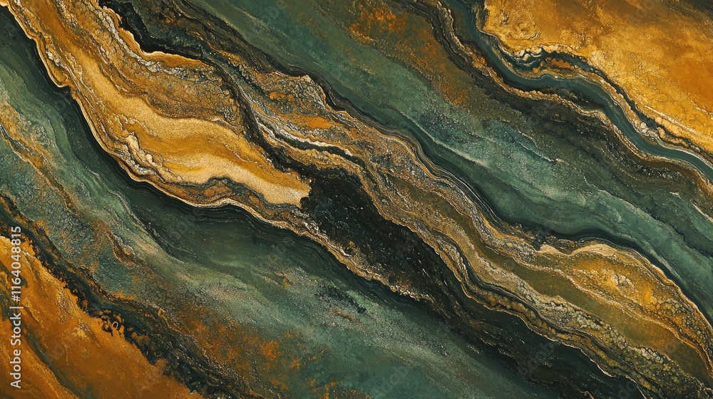 Poster aerial view of abstract textures in earthy tones with flowing patterns of green and brown showcasing
