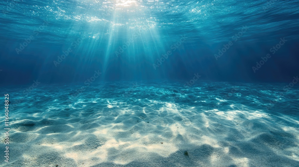 Poster aerial view of tranquil underwater scene with sandy seabed soft light rays and clear water ideal for