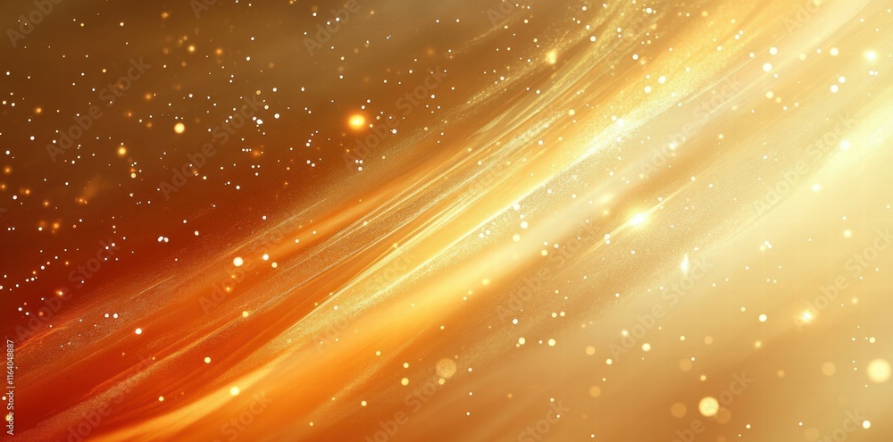 Aufkleber Abstract golden and orange waves with sparkling particles creating a dynamic visual effect.