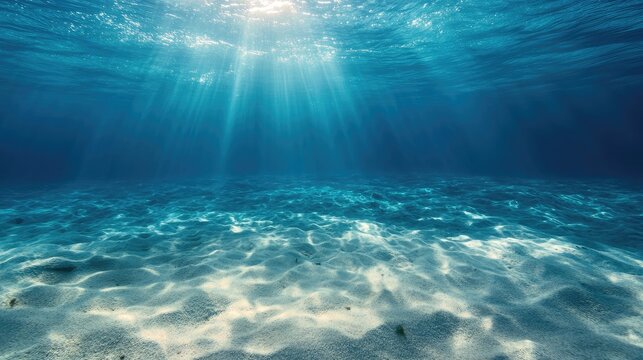 Aerial View of Tranquil Underwater Scene with Sandy Seabed Soft Light Rays and Clear Water Ideal for Abstract Background Use