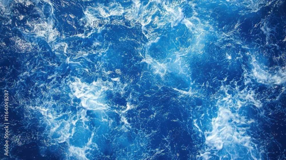 Poster aerial view of vibrant blue ocean waves creating dynamic water texture for nautical themed backgroun