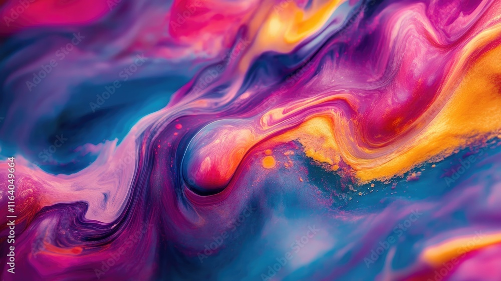 Poster vibrant abstract waves in fluid motion with colorful musical tones blending seamlessly in a stunning