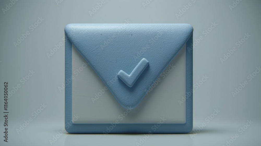 Poster 3d render of a light blue envelope icon with a checkmark, symbolizing email confirmation or successf