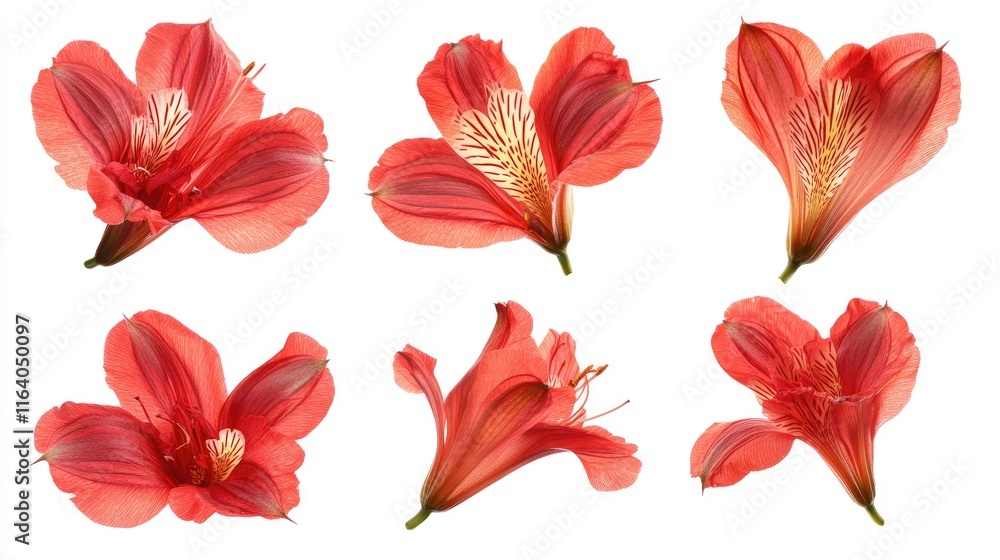 Aufkleber alstroemeria flower collection with vibrant red petals isolated on white background showcasing multi
