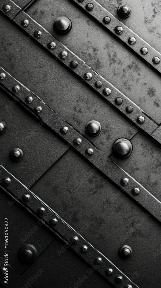 Poster a close-up of a textured metal surface with rivets and seams, suggesting strength and durability.
