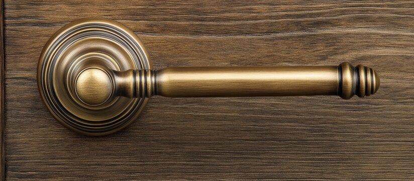 Antique brass door handle on rustic wooden door showcasing vintage charm and exquisite craftsmanship in a timeless design